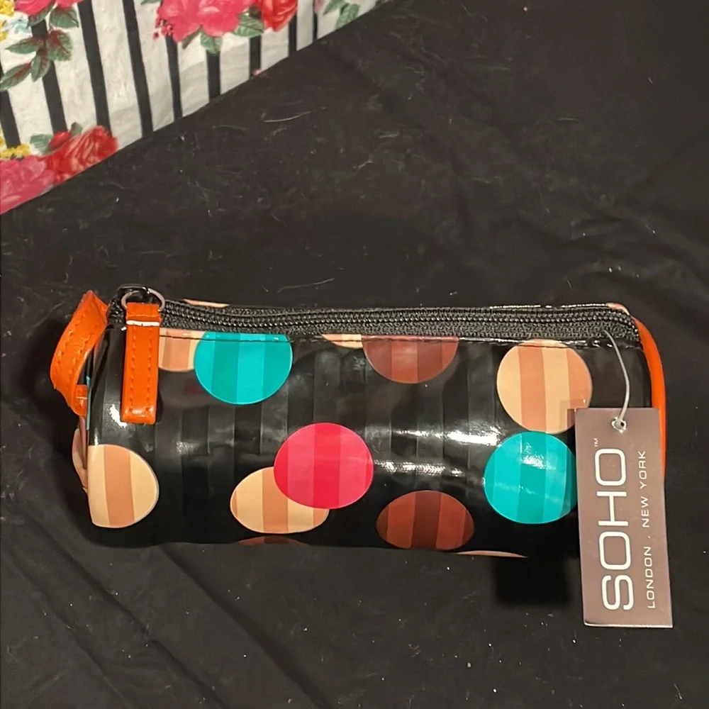 3/ $12 🌻 NWT! small striped polka dot makeup pouch with mirror